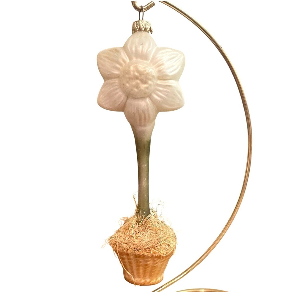 Vtg Glass Smith Hawken Amaryllis Bulb Christmas Ornament‎ Germany White 6"